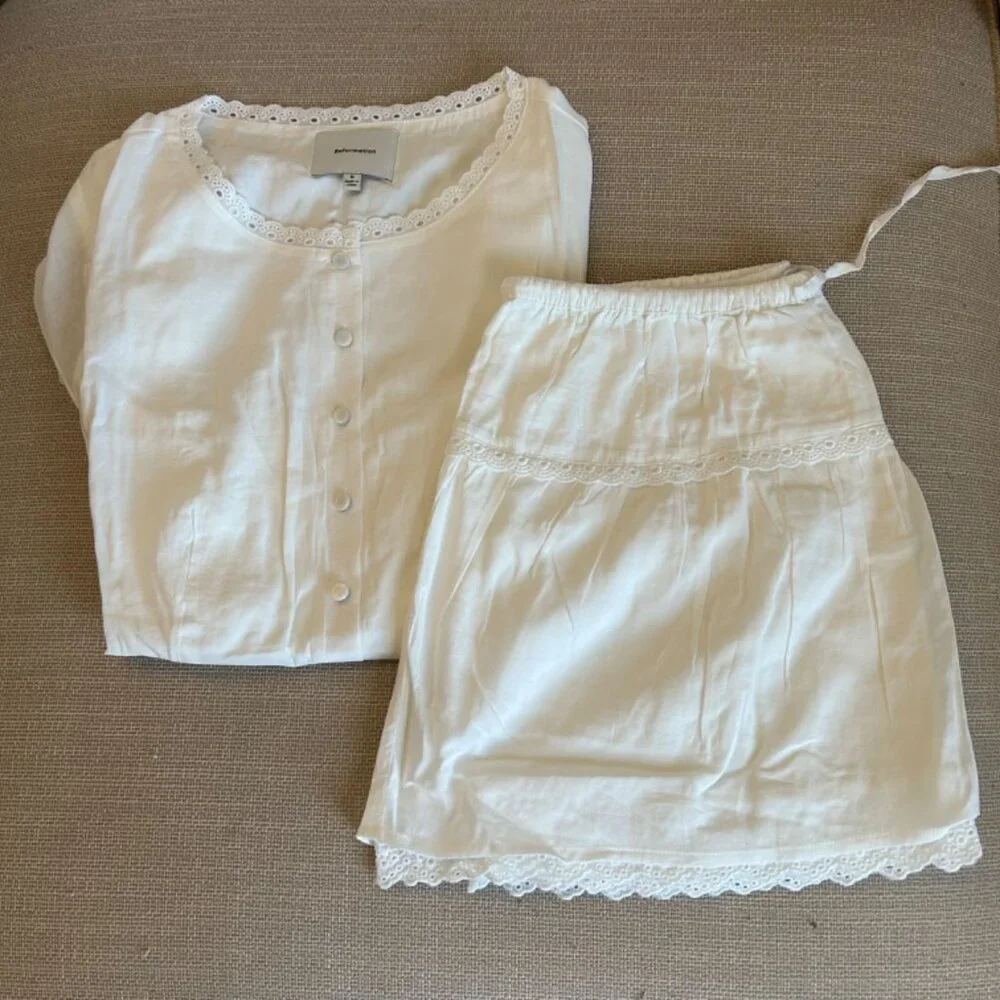 BEST NEW Reformation Valetta Two Piece Sz6 White Cotton Lace Detail Vacation_6